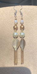 Gold and White Feather Earrings