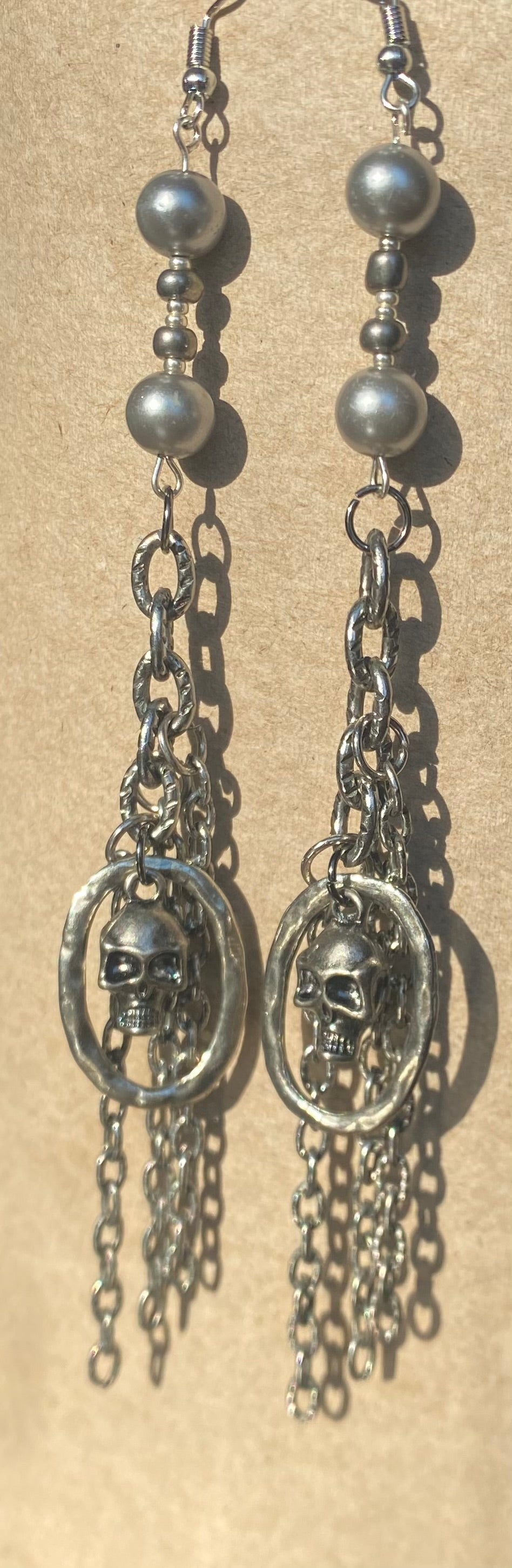 Silver Skull Chain Earrings